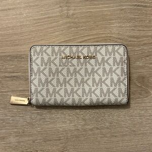 Michael Kors White and Tan Small Logo Wallet